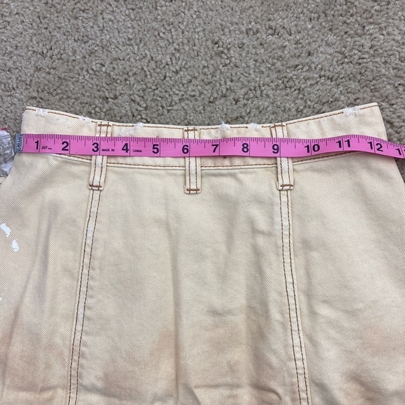 FP Free People Distressed Denim Skirt Asymmetrical Butter Yellow NWT Size 24 - Picture 7 of 8